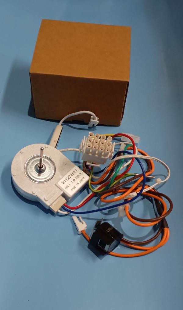 MOTOR ABANICO CON ARNES SENSOR / PASTILLA REFRIGERADORA WHIRLPOOL 3 PUERTAS W11224591