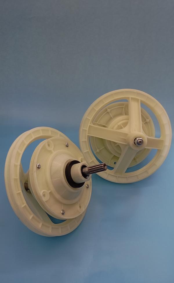 TRANSMISION LAVADORA TELSTAR 2 TANQUES 11 DIENTES POLEA GRANDE AMARILLA