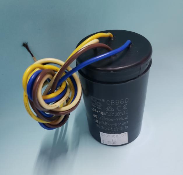 CAPACITOR DOBLE PARA LAVADORA ARRANQUE 46UF/18UF