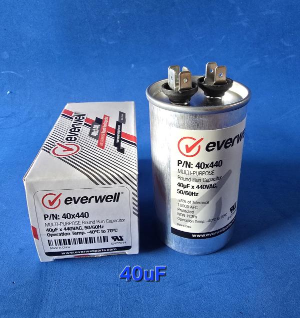 CAPACITOR DE MARCHA PARA REFRIGERACION 40 MFD 440V EVERWELL 40X440